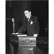 David E. Newman addresses the Brunswick Talmud Torah graduation, Toronto, 1947. Ontario Jewish Archives, Blankenstein Family Heritage Centre, item 4577.|The event was probably held at the University Avenue Synagogue (Goel Tzedec).